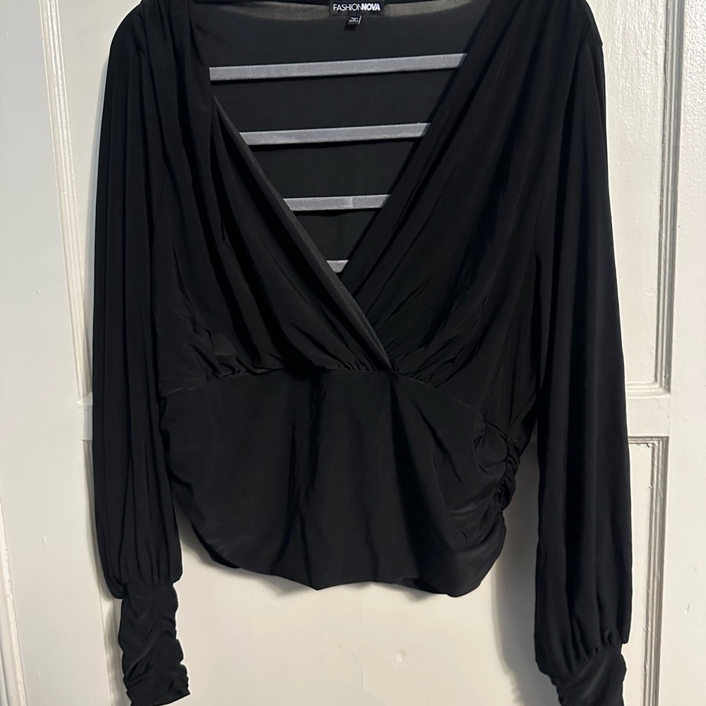 Fashion Nova Black Draped Blouse